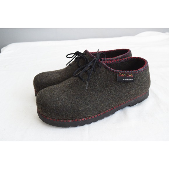 Stegmann Shoes - Wild n Wooly by Stegmann Shoes 10 Green Boiled Wool Lace Up Clogs Womens Comfort